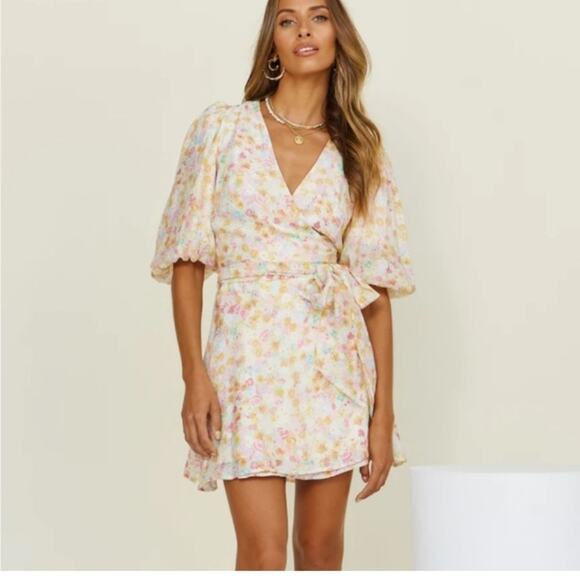 MINKPINK Elvire Floral Romantic Wrap Print Mini Dress Size X-Large - Picture 13 of 13